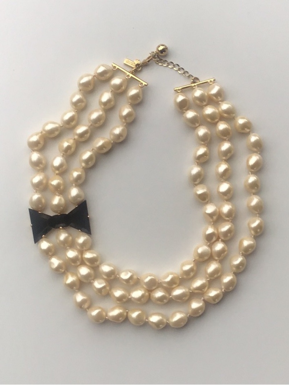 Kate Spade pearl bow Black Tie Optional triple strand pearl necklace